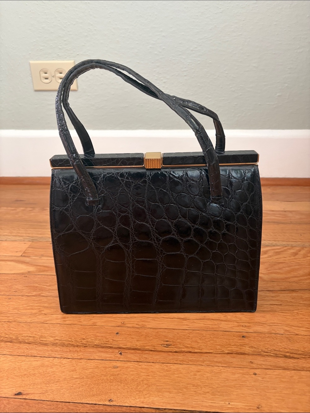 Vintage Deauville 1960’s Genuine Black Crocodile Skin Top Handle Bag